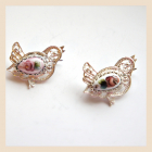 Брошь "Птичка" (финифть) белый фон